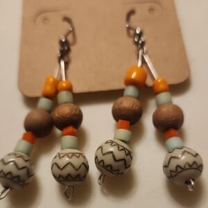Artisan Beaded Earrings with Orange and Brown Beads